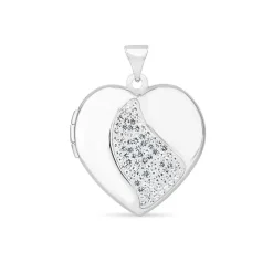 Silver crystal heart locket (Chain Included)