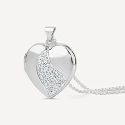 Silver crystal heart locket (Chain Included)