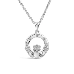 Silver Cubic Zirconia Claddagh Pendant