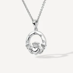 Silver Cubic Zirconia Claddagh Pendant