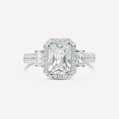 Silver cubic zirconia rectangular cluster ring