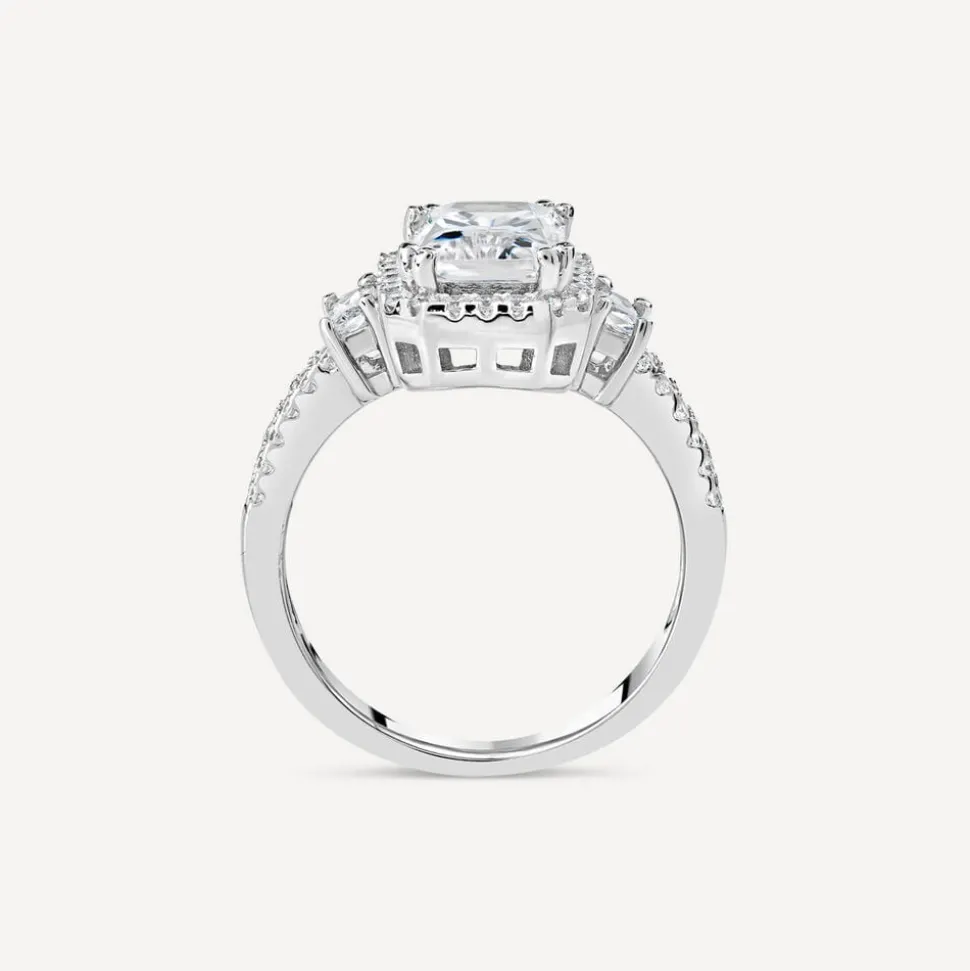 Silver cubic zirconia rectangular cluster ring
