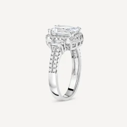 Silver cubic zirconia rectangular cluster ring