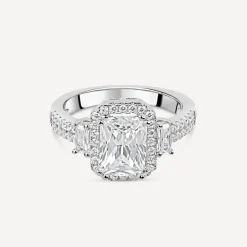 Silver cubic zirconia rectangular cluster ring