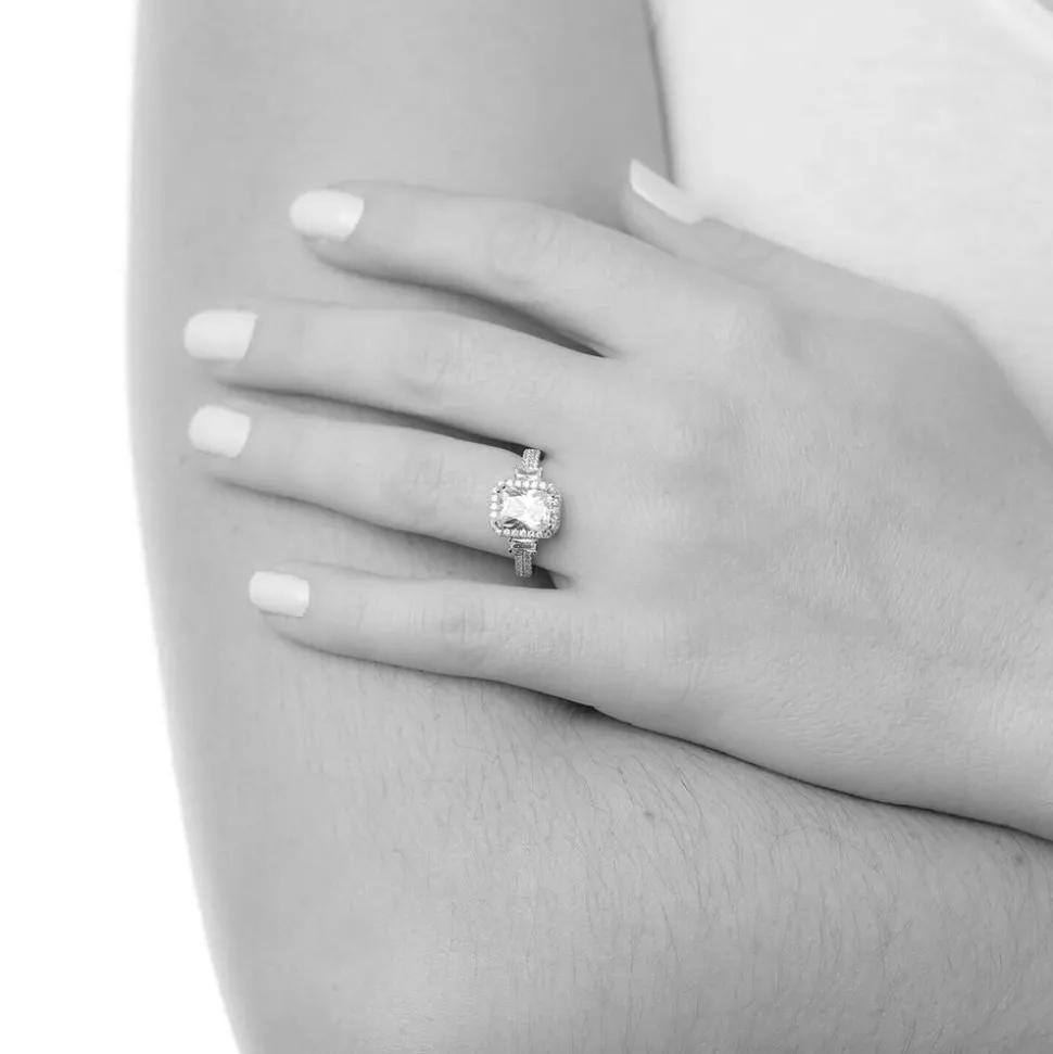 Silver cubic zirconia rectangular cluster ring