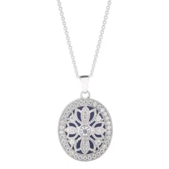 Silver cubic zirconia vintage-style locket (Chain Included)