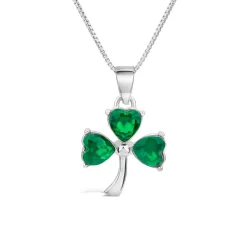 Silver Green Crystal Shamrock Pendant