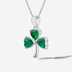 Silver Green Crystal Shamrock Pendant