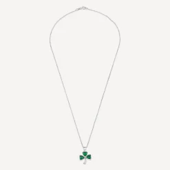 Silver Green Crystal Shamrock Pendant