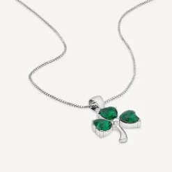 Silver Green Crystal Shamrock Pendant