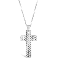 Silver Mens Herringbone Cross Pendant