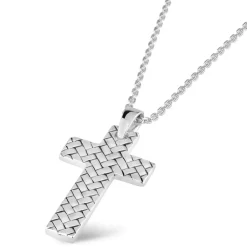 Silver Mens Herringbone Cross Pendant