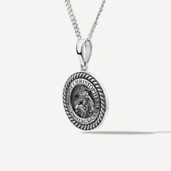 Silver Oxidised St.Christopher Medal Pendant