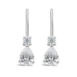 Silver Pear Cubic Zirconia Drop Earrings