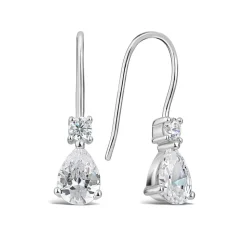 Silver Pear Cubic Zirconia Drop Earrings