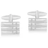 Silver Plated Men's Rectangular Lined Design Cufflinks