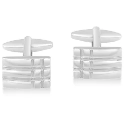 Silver Plated Men's Rectangular Lined Design Cufflinks