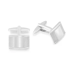 Silver Plated Mens Rectangular Plain and Lined Side Cufflinks