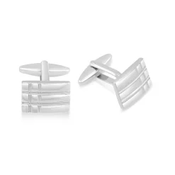 Silver Plated Men's Rectangular Lined Design Cufflinks