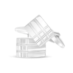 Silver Plated Men's Rectangular Lined Design Cufflinks