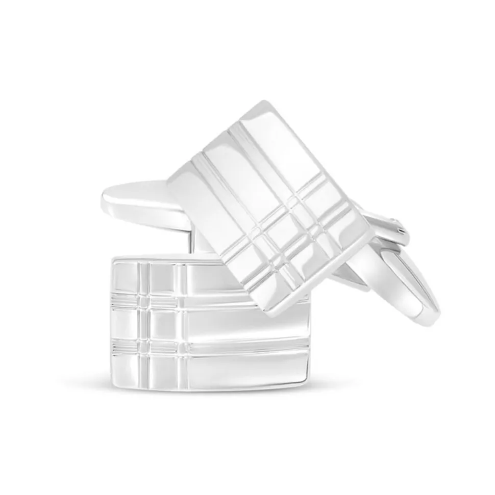 Silver Plated Men's Rectangular Lined Design Cufflinks