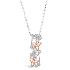 Silver Rose Plated Cubic Zirconia Shamrock And Trinity Knot Pendant