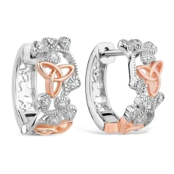 Silver Rose Plated Cubic Zirconia Shamrock And Trinity Knot Earrings