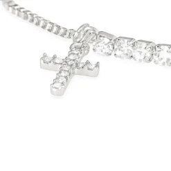 Silver-Plated Crystal-Set Slider Bracelet With Cross Charm