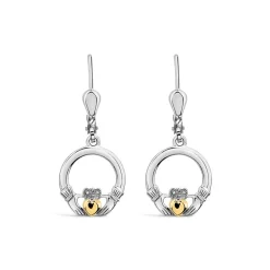 Solvar 9ct Yellow Gold & Sterling Silver Claddagh Earrings