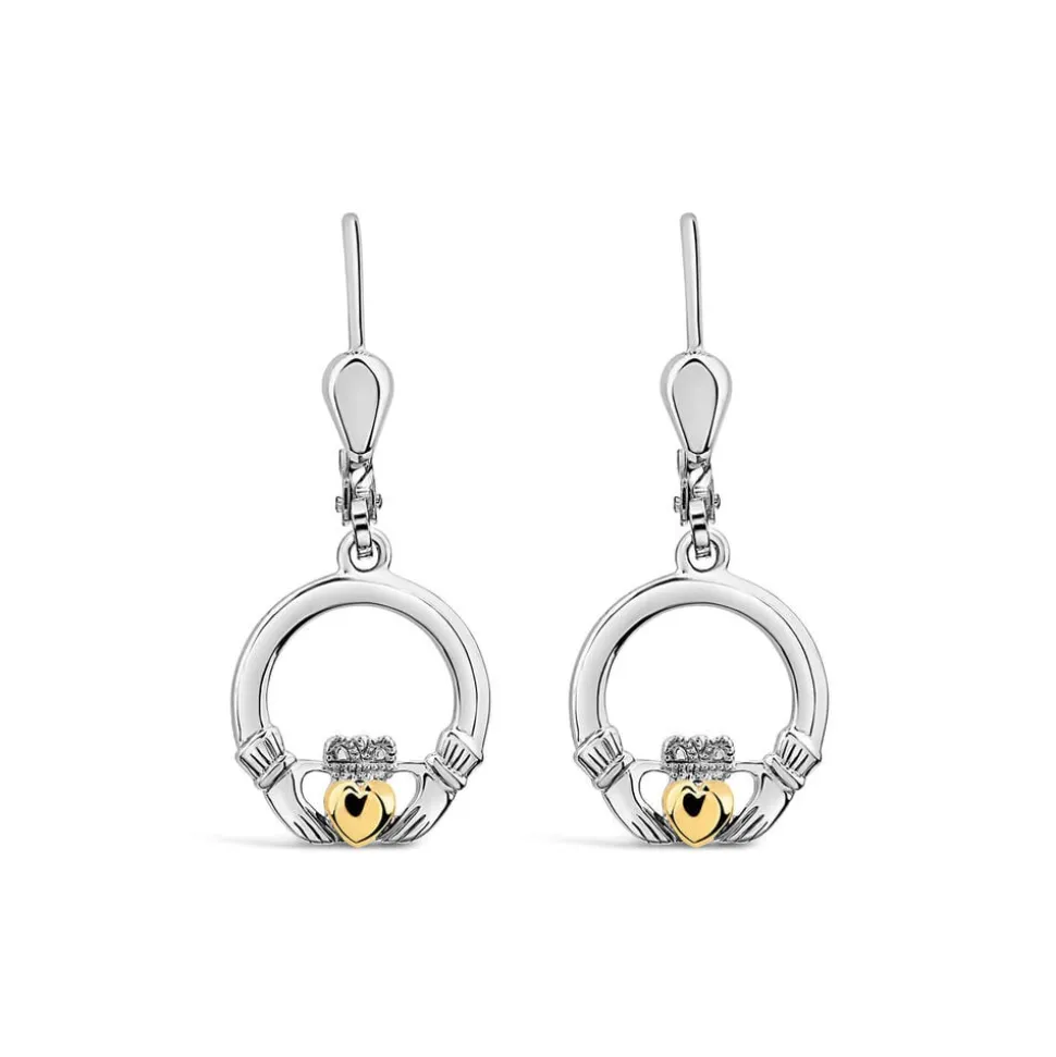 Solvar 9ct Yellow Gold & Sterling Silver Claddagh Earrings