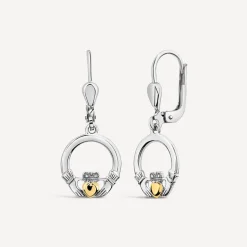 Solvar 9ct Yellow Gold & Sterling Silver Claddagh Earrings