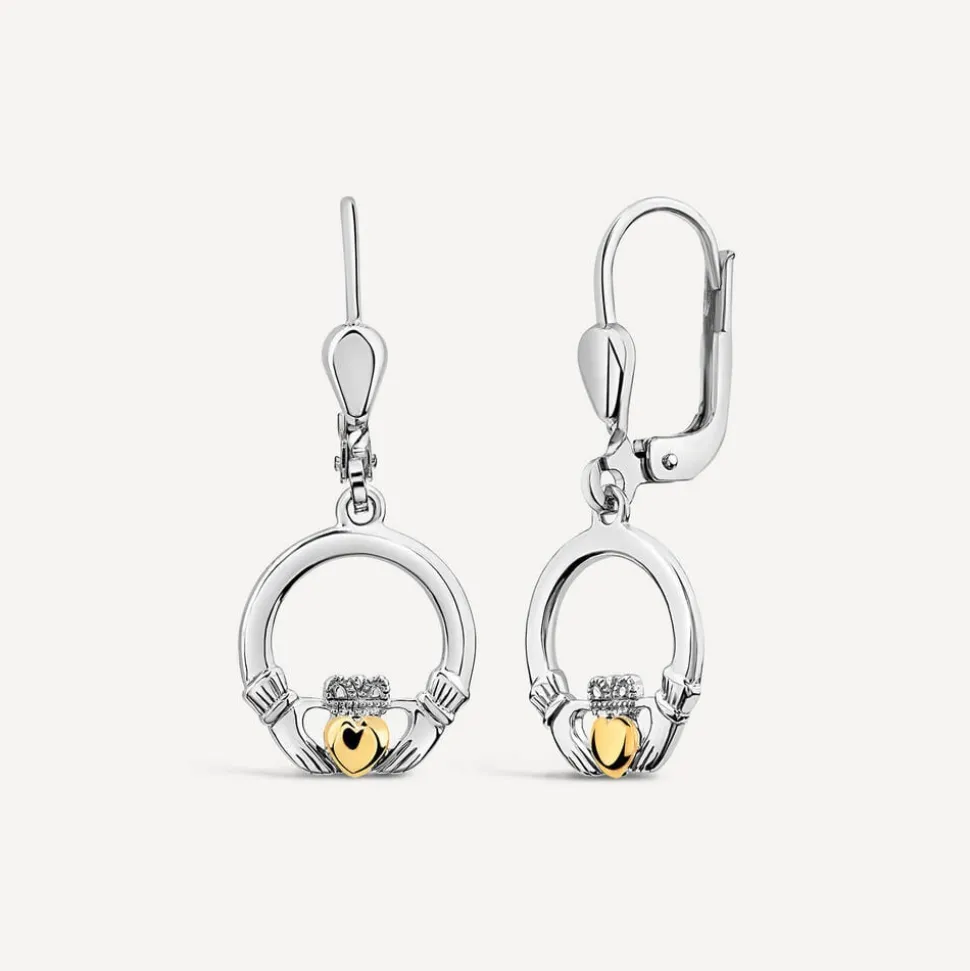 Solvar 9ct Yellow Gold & Sterling Silver Claddagh Earrings