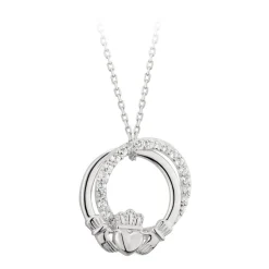 Solvar Sterling Silver & Crystal Claddagh Circle Pendant