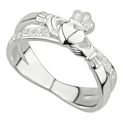 Solvar Sterling Silver Crystal Crossover Claddagh Ring