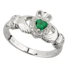Solvar Sterling Silver Green Crystal Claddagh Ring