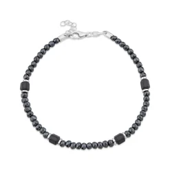 Steel Diamond Cut Hematite Bead Bracelet