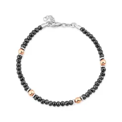 Steel Diamond Cut Hematite & Rose Toned Bead Bracelet