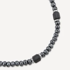 Steel Diamond Cut Hematite Bead Bracelet