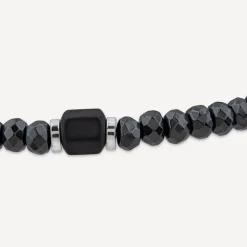 Steel Diamond Cut Hematite Bead Bracelet
