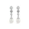 Sterling Silver 3 Cubic Zirconia & Pearl Drop Earrings