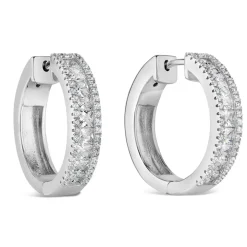 Sterling Silver 3 Row Cubic Zirconia Dipped Centre Hoops