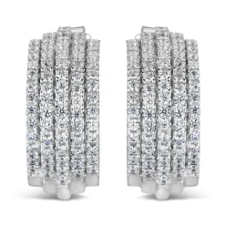 Sterling Silver 5 Row Pave Cubic Zirconia Cubic Zirconia Hoops