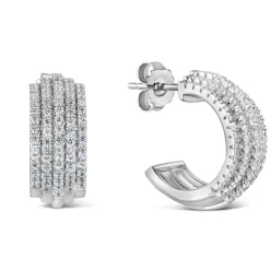 Sterling Silver 5 Row Pave Cubic Zirconia Cubic Zirconia Hoops