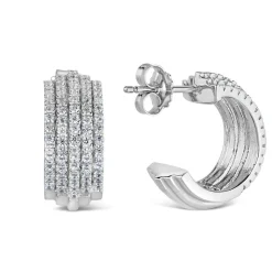 Sterling Silver 5 Row Pave Cubic Zirconia Cubic Zirconia Hoops