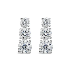 Sterling Silver 3 Stone Cubic Zirconia Graduated Drop Earrings