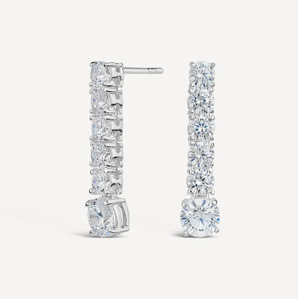 Sterling Silver 6 Stone Cubic Zirconia Drop Earrings