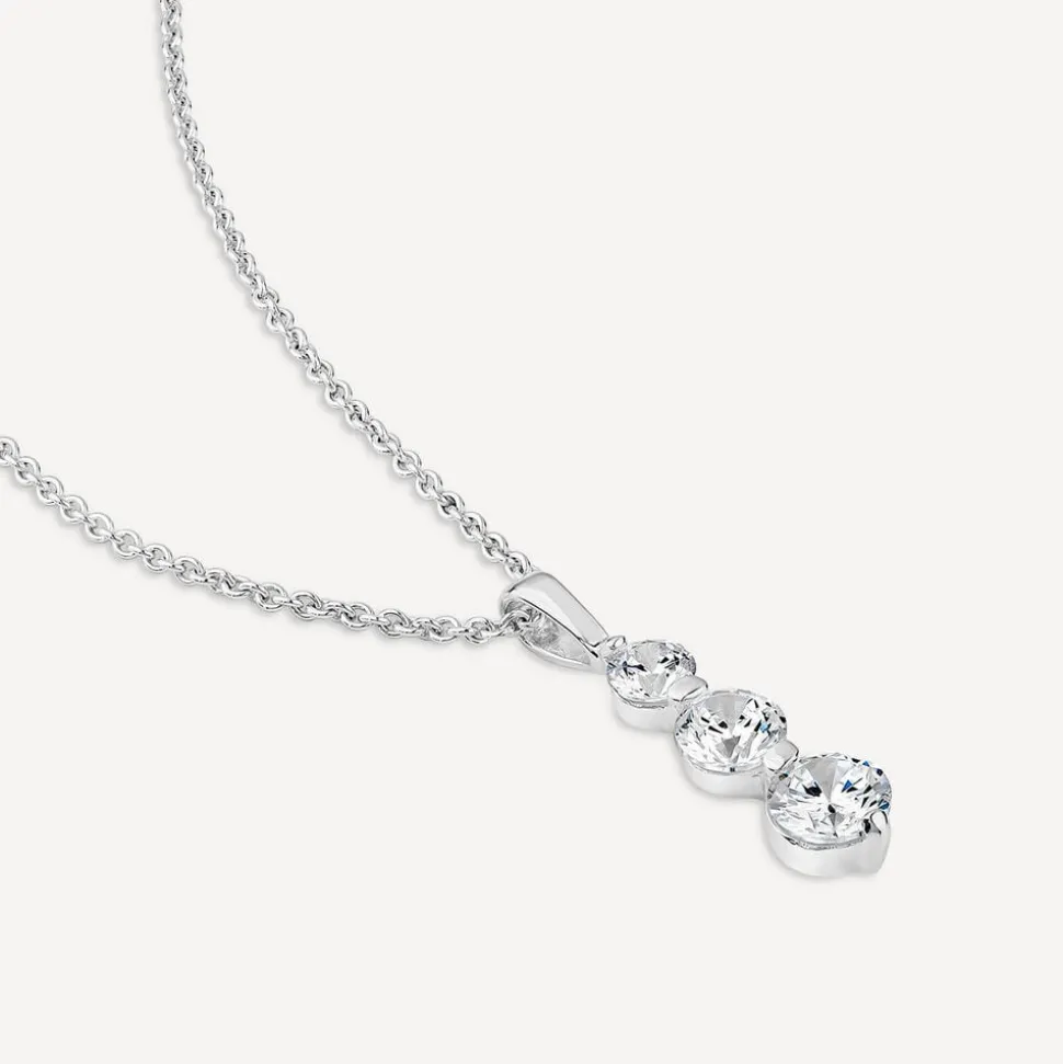 Sterling Silver 3 Stone Cubic Zirconia Graduated Pendant