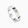 Sterling Silver & 9ct Yellow Gold 0.002ct Diamond Set Centre Lined Ring