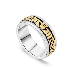 Sterling Silver & 9ct Yellow Gold Claddagh Celtic Knot Men's Band Ring