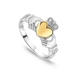 Sterling Silver & 9ct Yellow Gold Plain Claddagh Ring